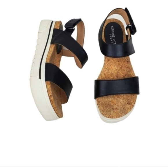 Adrienne vittadini Av-Doug black wedge sandals size 7.5M - Picture 1 of 10